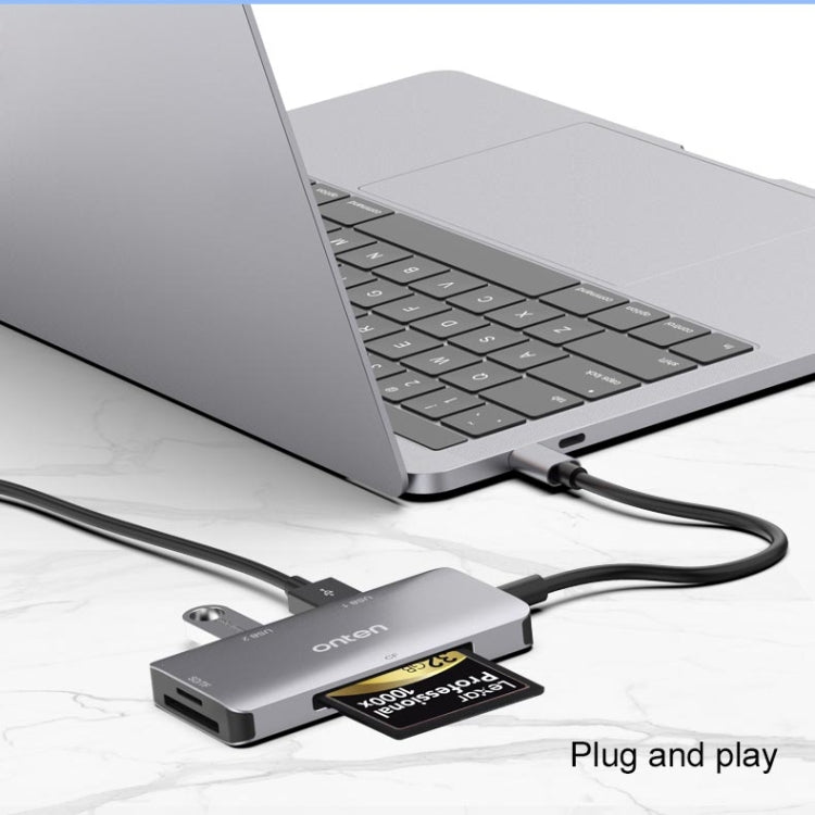 Onten 91882 5 In 1 USB3.0 x3 + SD + TF + CF Type-C / USB-C OTG Multi-function Card Reader