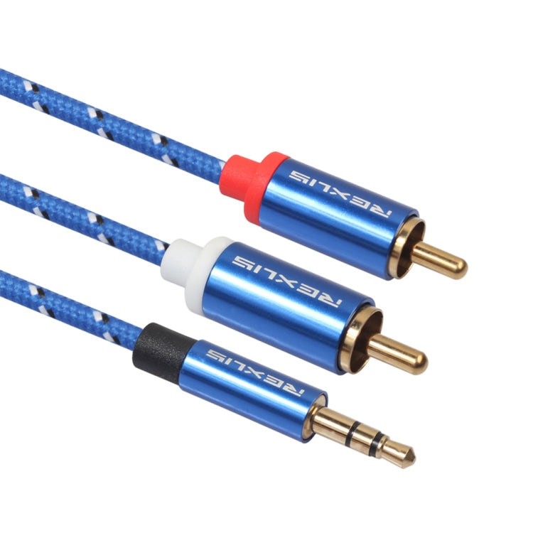 REXLIS 3610 3.5mm Male to Dual RCA Gold-plated Plug Blue Cotton Braided Audio Cable for RCA Input Interface Active Speaker, Length: 0.5m, Length: 0.5m