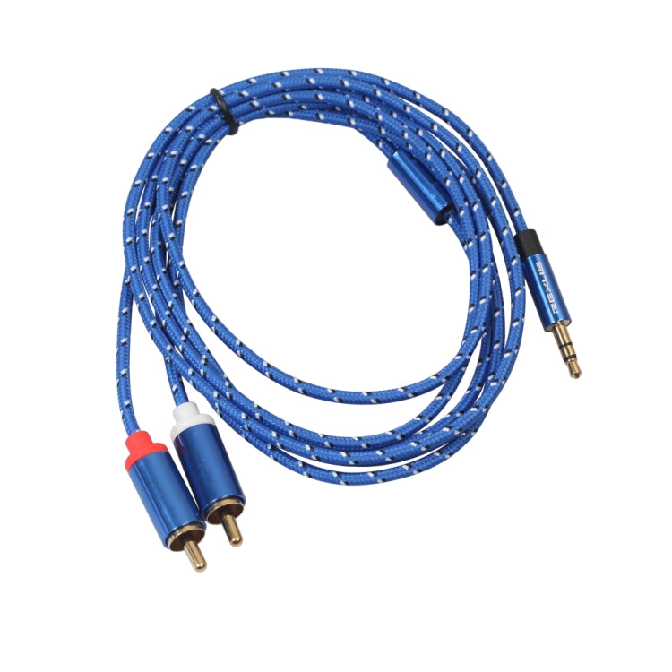 REXLIS 3610 3.5mm Male to Dual RCA Gold-plated Plug Blue Cotton Braided Audio Cable for RCA Input Interface Active Speaker, Length: 1.8m, Length: 1.8m