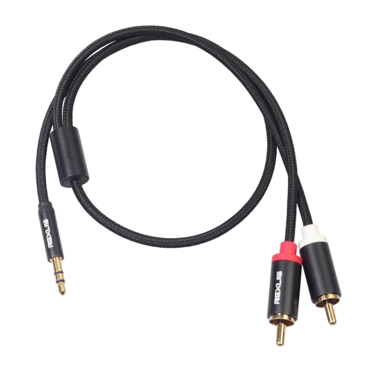 REXLIS 3635 3.5mm Male to Dual RCA Gold-plated Plug Black Cotton Braided Audio Cable for RCA Input Interface Active Speaker, Length: 0.5m, Length: 0.5m