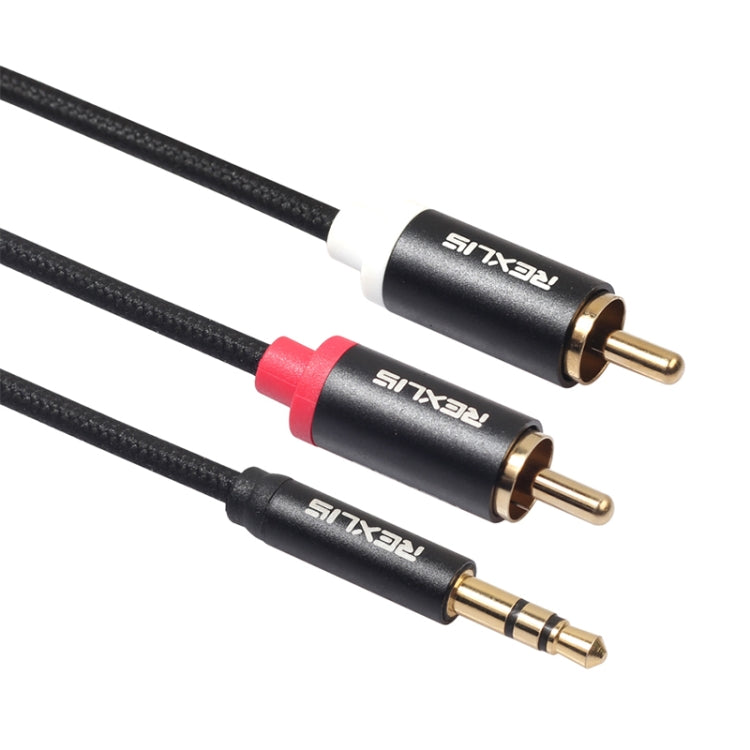 REXLIS 3635 3.5mm Male to Dual RCA Gold-plated Plug Black Cotton Braided Audio Cable for RCA Input Interface Active Speaker, Length: 3m, Length: 3m