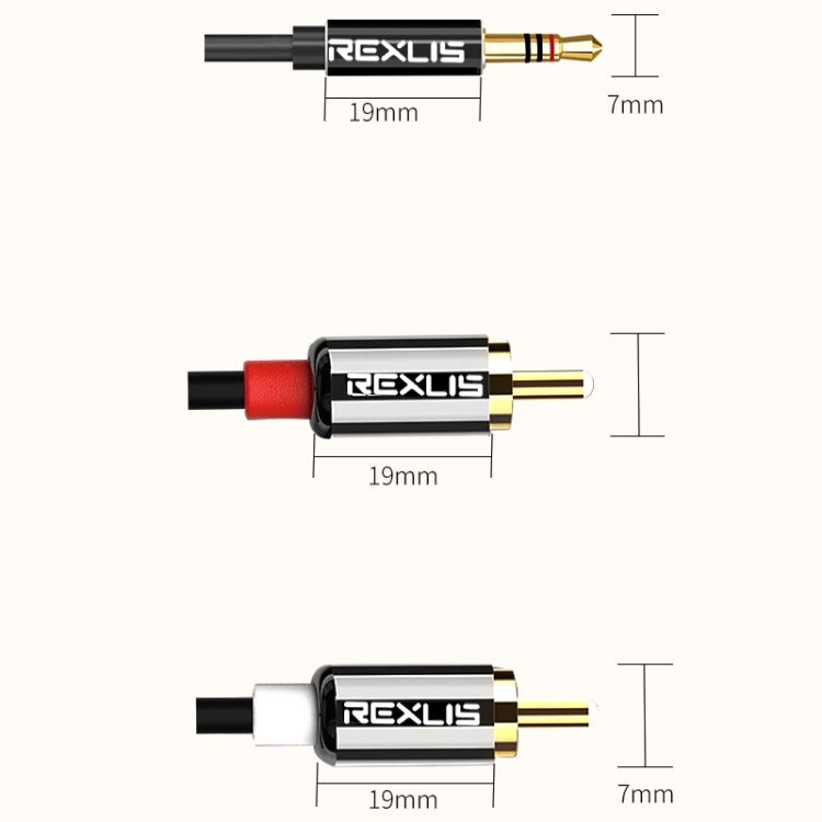 REXLIS 3635 3.5mm Male to Dual RCA Gold-plated Plug Black Cotton Braided Audio Cable for RCA Input Interface Active Speaker, Length: 3m, Length: 3m