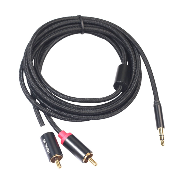 REXLIS 3635 3.5mm Male to Dual RCA Gold-plated Plug Black Cotton Braided Audio Cable for RCA Input Interface Active Speaker, Length: 5m, Length: 5m