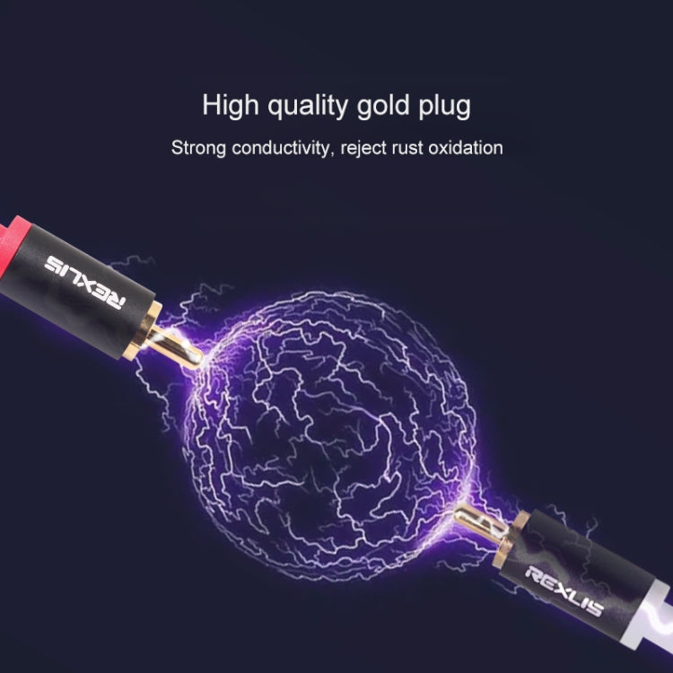 REXLIS 3635 3.5mm Male to Dual RCA Gold-plated Plug Black Cotton Braided Audio Cable for RCA Input Interface Active Speaker, Length: 5m, Length: 5m