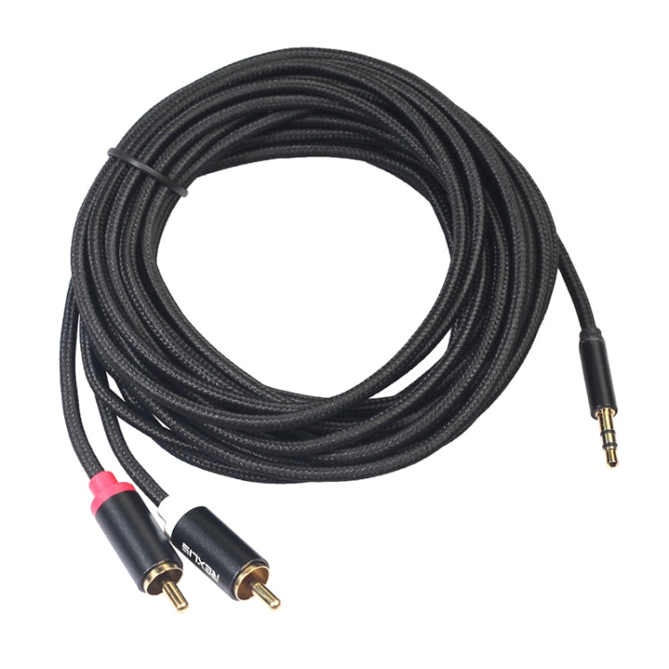 REXLIS 3635 3.5mm Male to Dual RCA Gold-plated Plug Black Cotton Braided Audio Cable for RCA Input Interface Active Speaker, Length: 10m, Length: 10m