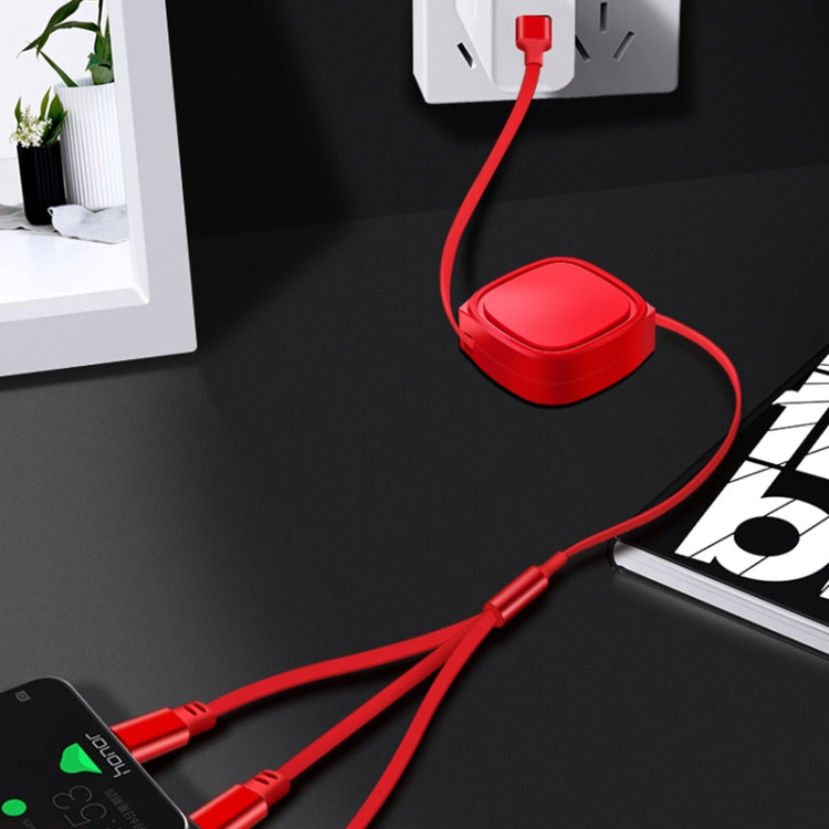 1.2m 3.5A Max 3 in 1 USB to USB-C / Type-C + 8Pin + Micro USB Retractable Charging Cable