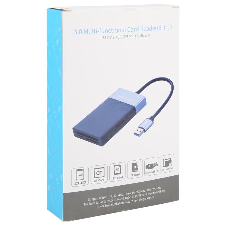 6 In 1 Multi-function Dual USB 3.0 + XQD + CF + TF + SD Card Reader, 6 In 1 (Silver), 6 In 1
