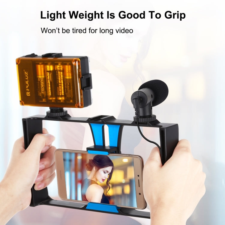 PULUZ 4 in 1 Vlogging Live Broadcast LED Selfie Light Smartphone Video Rig Kits with Microphone + Tripod Mount + Cold Shoe Tripod Head for iPhone, Galaxy, Huawei, Xiaomi, HTC, LG, Google, and Other Smartphones, 4-in-1(Blue), 4 in 1, 4-in-1(US)         ...