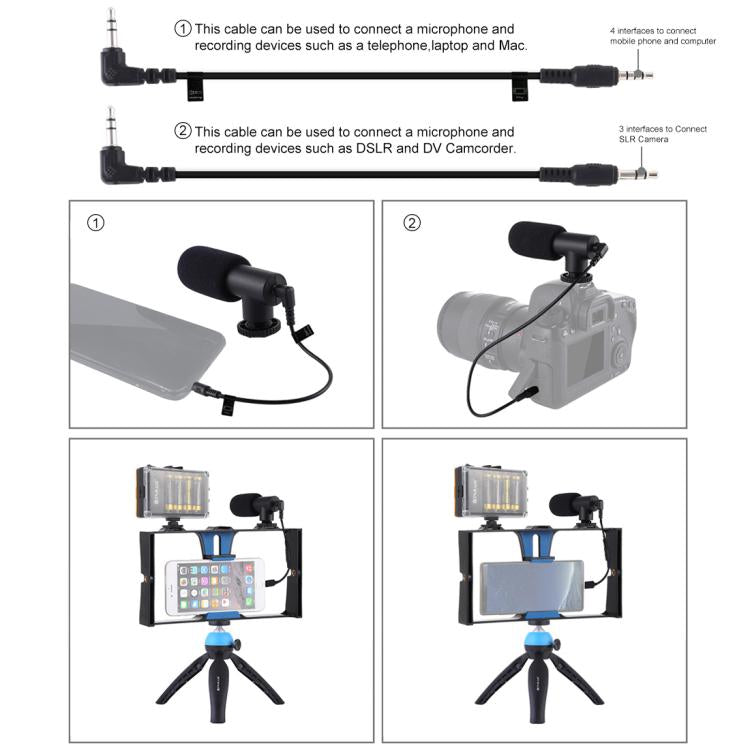PULUZ 4 in 1 Vlogging Live Broadcast LED Selfie Light Smartphone Video Rig Kits with Microphone + Tripod Mount + Cold Shoe Tripod Head for iPhone, Galaxy, Huawei, Xiaomi, HTC, LG, Google, and Other Smartphones, 4-in-1(Blue), 4 in 1, 4-in-1(US)         ...