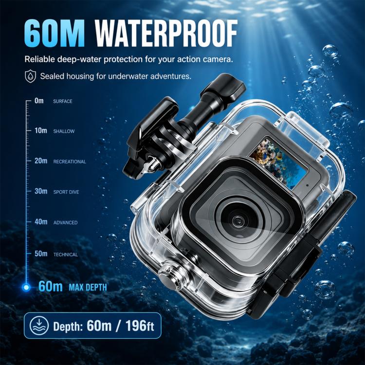 For GoPro MISSION 1 / 1 PRO PULUZ 60m Waterproof Housing Diving Protective Case with Anti-fog Sheets, For GoPro MISSION 1 / 1 PRO