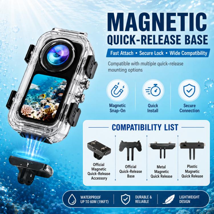 For Insta360 X6 PULUZ 60M / 196FT Underwater Waterproof Housing Invisible Magnetic Quick-Release Diving Case, Magnetic Quick-Release Waterproof Housing
