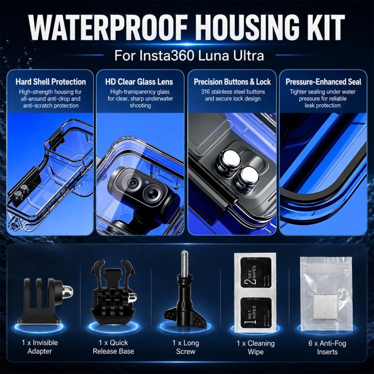 For Insta360 Luna Ultra Waterproof Housing 60m/196ft Underwater Diving Case, High-transparency Optical Glass, For Insta360 Luna Ultra