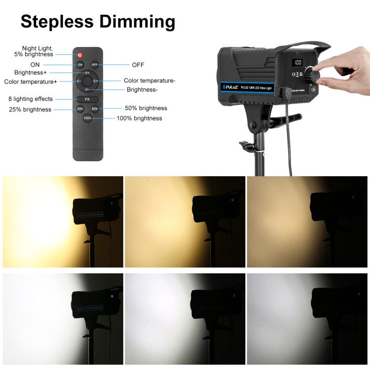 PULUZ 220V 120W Studio Video Light Dual Color Temperature Built-in Dissipate Heat System with Remote Control, 120W 2700K-6500K US Plug, 120W 2700K-6500K EU Plug, 120W 2700K-6500K UK Plug