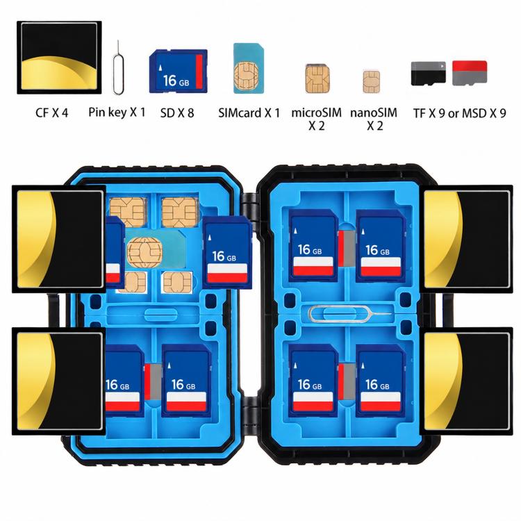 PULUZ 27 in 1 Memory Card Case for 4CF + 8SD + 9TF + 1Card PIN + 1Standard SIM + 2Micro-SIM + 2Nano-SIM, 27 in 1
