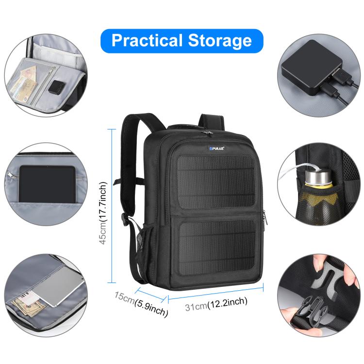 PULUZ Solar Power Outdoor Portable Camera Dual Shoulders Backpack Laptop Bag, Solar Shoulders Backpack