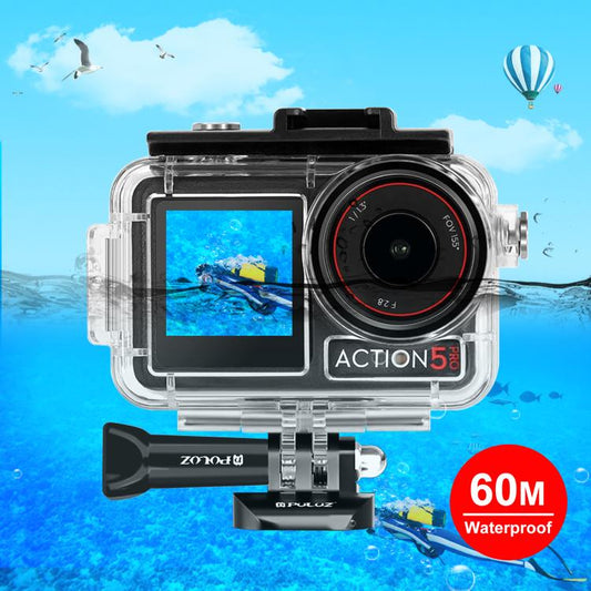 For DJI Osmo Action 5 Pro / 3 / 4 PULUZ 60m Underwater Waterproof Housing Diving Case with Cold Shoe & Buckle Basic Mount & Screw, For DJI Osmo Action 3 / 4 Waterproof Case