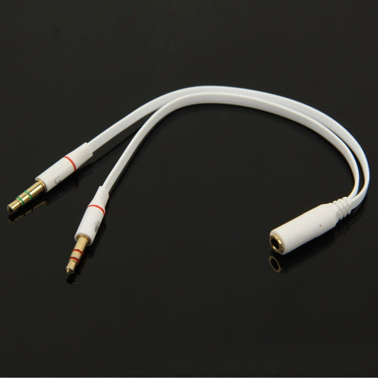 3.5mm female to 3.5mm Male Microphone Jack + 3.5mm Male Earphone Jack Adapter Cable, White