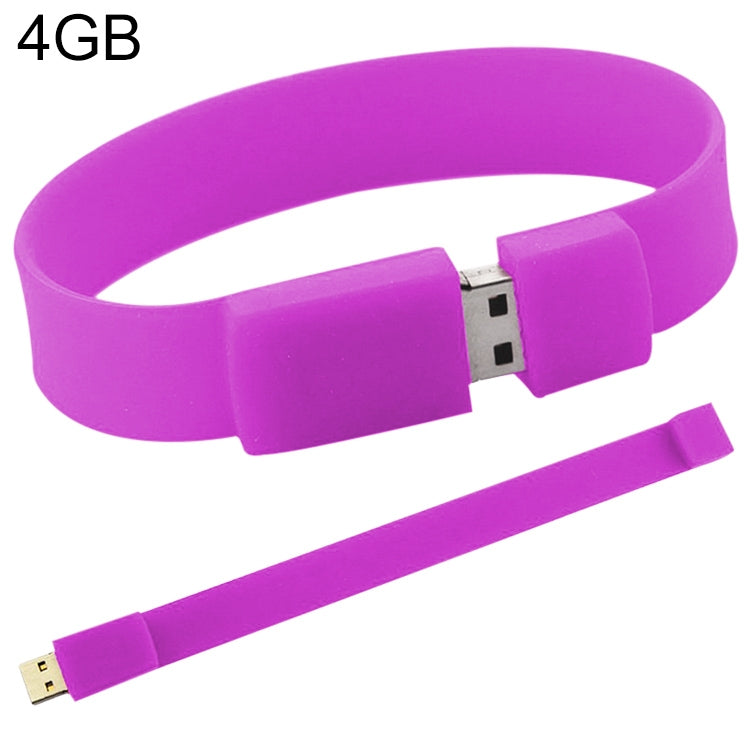 4GB Silicon Bracelets USB 2.0 Flash Disk, 4GB (Purple)