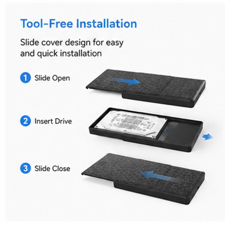 2.5 inch SATA HDD / SSD External Enclosure, Tool Free, USB 3.0 Interface