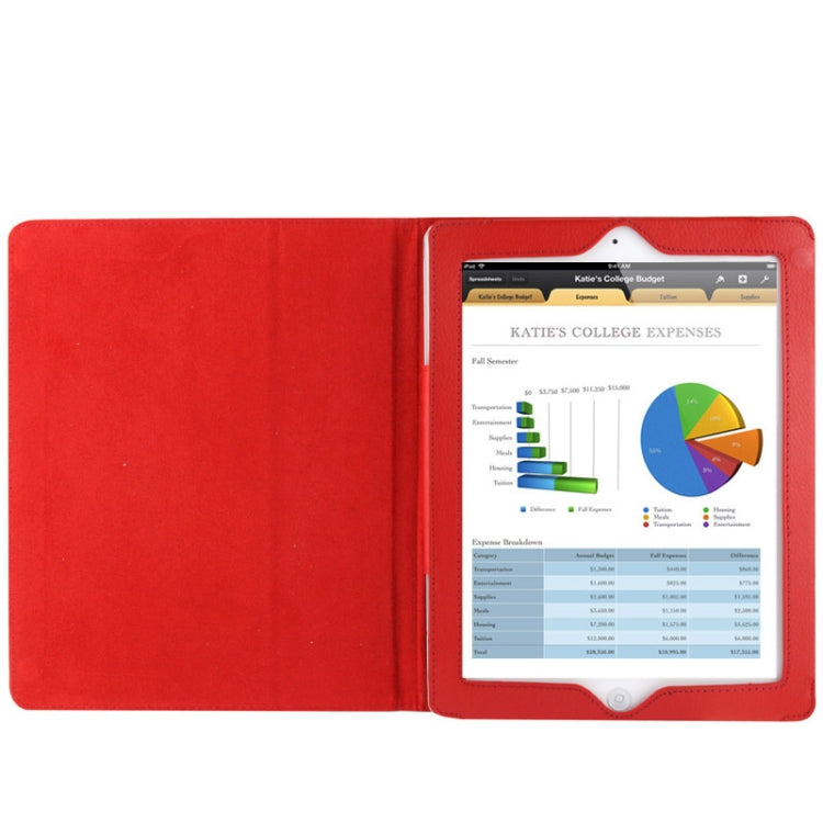 High Quality Litchi Texture Folding Leather with Sleep / Wake-up & Holder Function for iPad 2 / iPad 3 / iPad 4