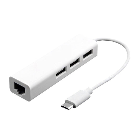 Type-C to 3 x USB and RJ45 Multi-function Adapter, Length: 13cm, 3 Port USB+RJ45