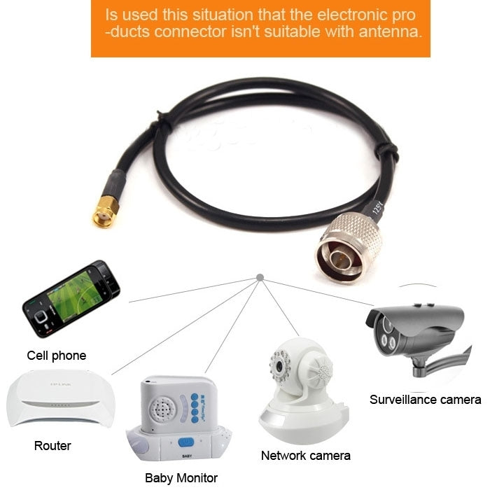 N Male to RP-SMA Converter Cable, Length: 50cm(Black), 50cm N Male to RP-SMA