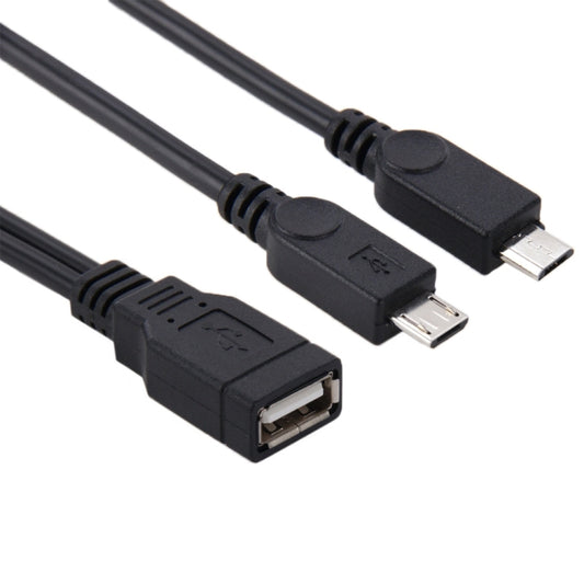 USB 2.0 Female to 2 Micro USB Male Cable, Length: About 30cm, USB 2.0 AF to 2 Micro USB