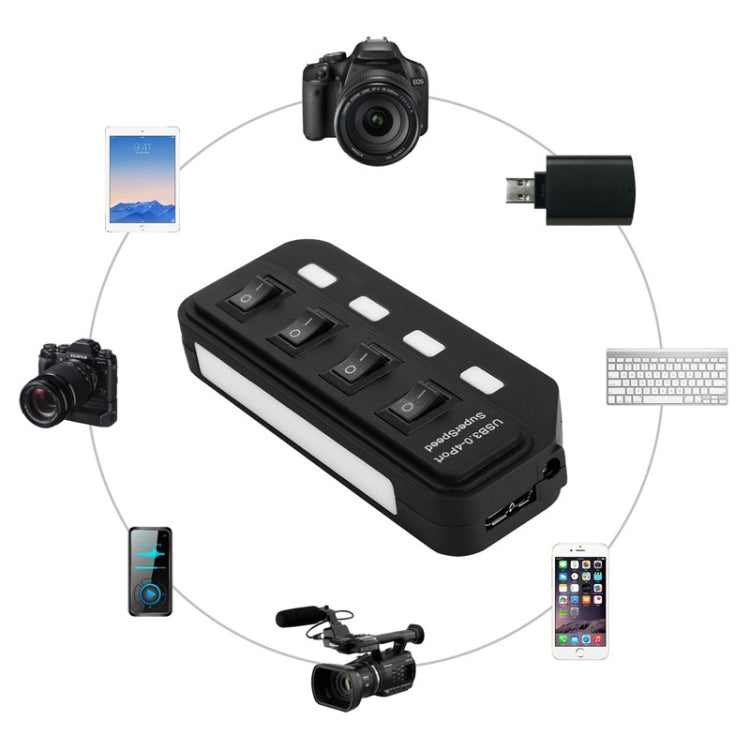 4 Ports USB 3.0 Hub with Individual Switches for each Data Transfer Ports