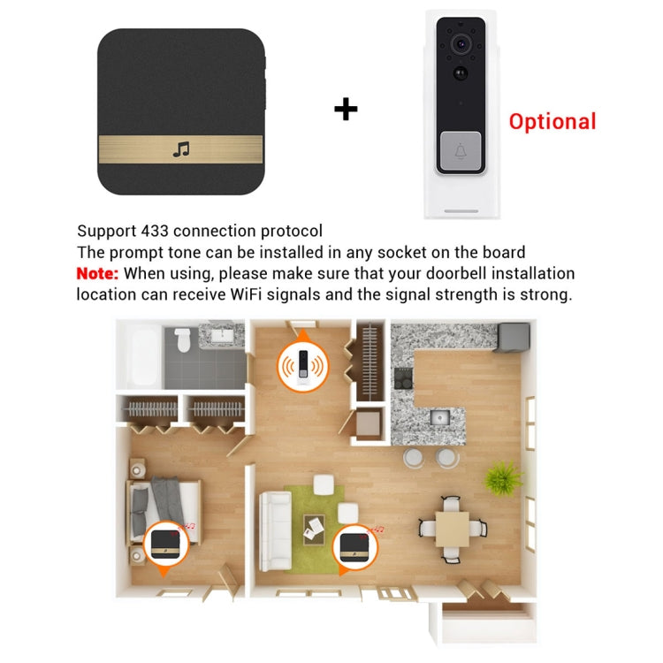 B10 52 Chimes 110dB Doorbell Receiver Low Power Consumption Home Door Tools, US Plug, AC 90-260V, B10 White US Plug