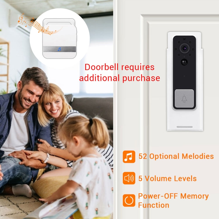 B10 52 Chimes 110dB Doorbell Receiver Low Power Consumption Home Door Tools, US Plug, AC 90-260V, B10 White US Plug