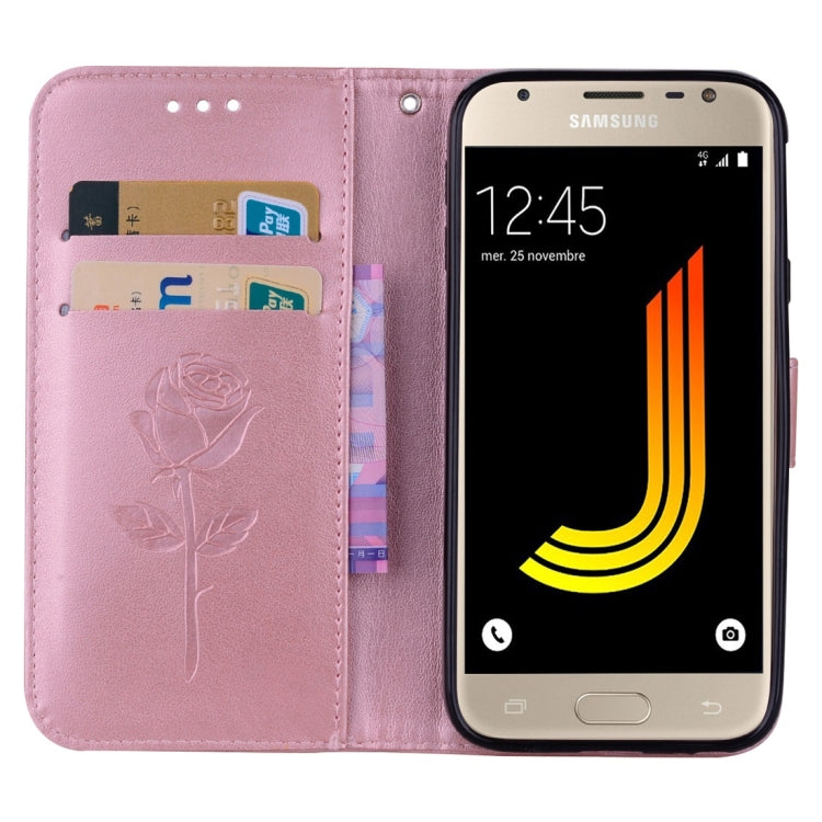 For Galaxy J3 (2017) / J330 (EU Version) Roses Pressed Flower Pattern Horizontal Flip Leather Case with Holder & Card Slots & Wallet, For Samsung Galaxy J3 (2017) / J330 (EU Version)