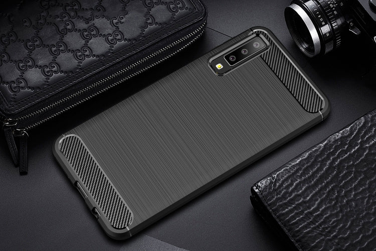 For Galaxy A7 (2018) / A750 Brushed Carbon Fiber Texture TPU Shockproof Anti-slip Soft Protective Back Cover Case, For Galaxy A7 (2018)