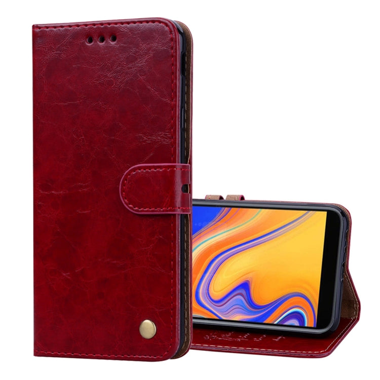 Business Style Oil Wax Texture Horizontal Flip Leather Case for Galaxy J4+, with Holder & Card Slots & Wallet, For Galaxy J4+