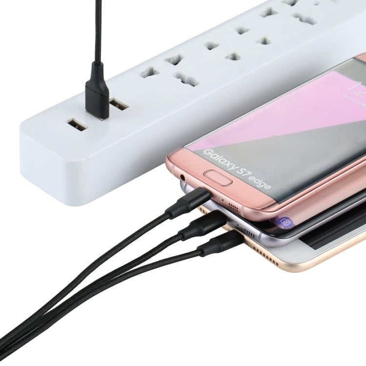 2A 1.2m 3 in 1 USB to 8 Pin & USB-C / Type-C & Micro USB Nylon Weave Charging Cable