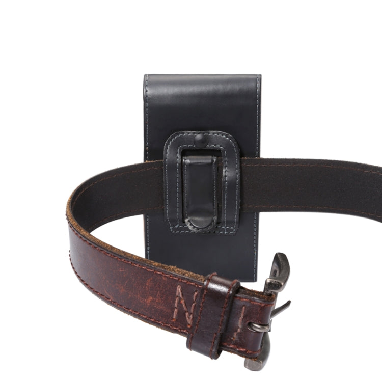 Men Glossy Texture Portable Mobile Phone Back Buckle Vertical Sleeve Waist Pack Leather Case for 6.3 Inch or Below Smartphones, 6.3 inch Glossy Texture