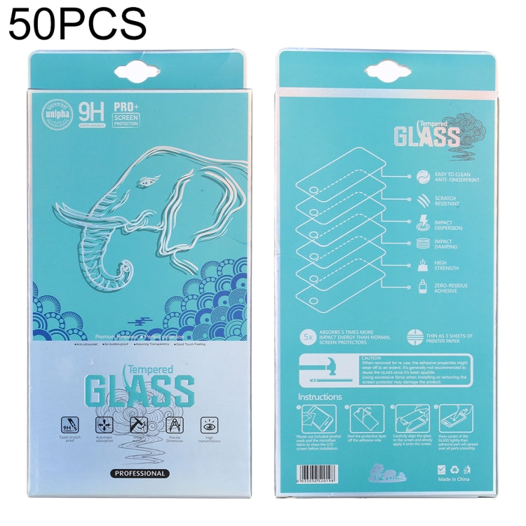50 PCS Elephant Pattern Paper Outer + Plastic Inner Packaging Box for Tempered Glass Screen Protector, Elephant Pattern