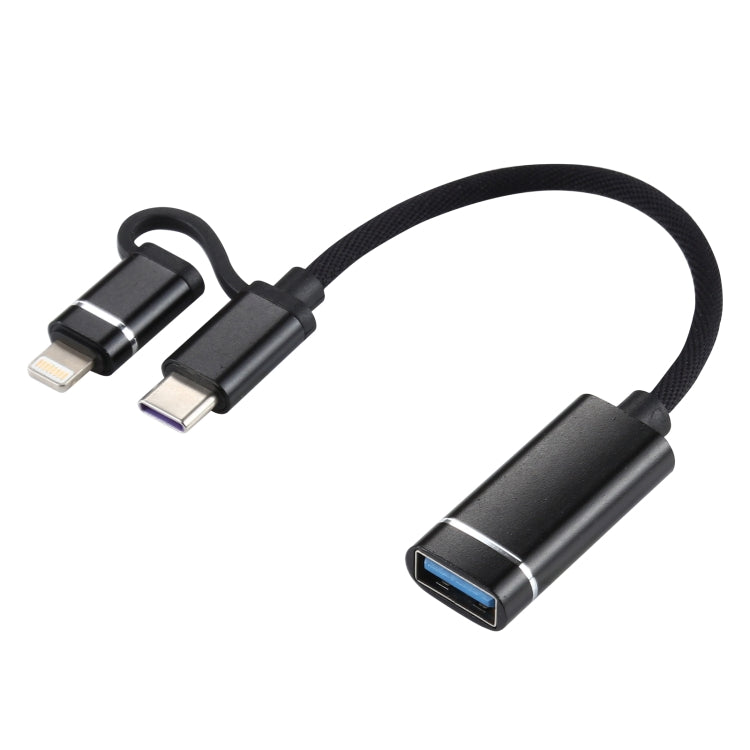 USB 3.0 Female to 8 Pin + USB-C / Type-C Male Charging + Transmission OTG Nylon Braided Adapter Cable, Cable Length: 11cm, 8 Pin Black, 8 Pin Silver + White, 8 Pin Silver, 8 Pin Red, 8 Pin Blue