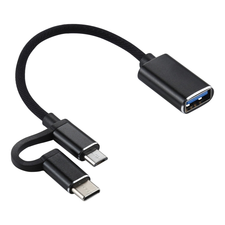 USB 3.0 Female to Micro USB + USB-C / Type-C Male Charging + Transmission OTG Nylon Braided Adapter Cable, Cable Length: 11cm, Micro USB Black, Micro USB Grey, Micro USB Blue, Micro USB Red, Micro USB Silver, Micro USB  White