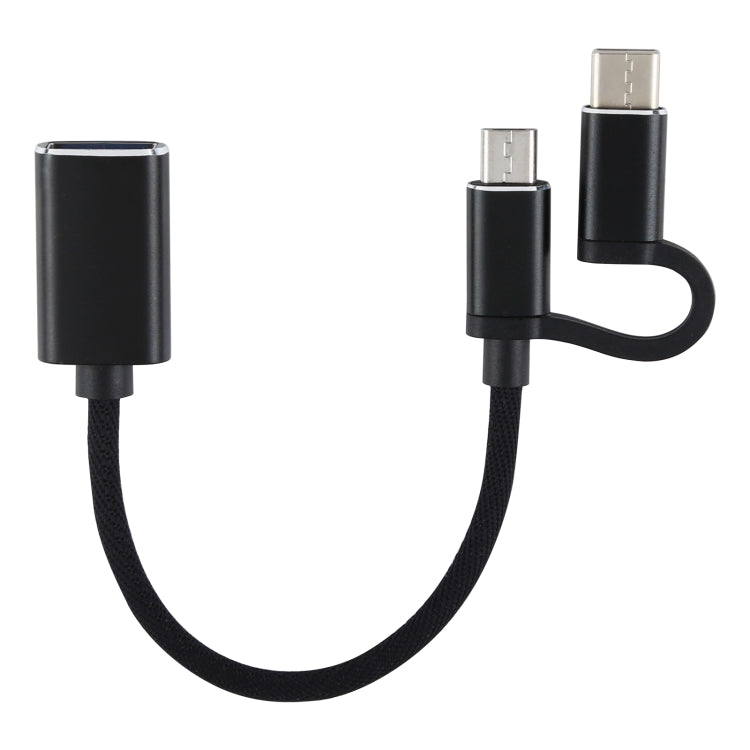 USB 3.0 Female to Micro USB + USB-C / Type-C Male Charging + Transmission OTG Nylon Braided Adapter Cable, Cable Length: 11cm, Micro USB Black, Micro USB Grey, Micro USB Blue, Micro USB Red, Micro USB Silver, Micro USB  White