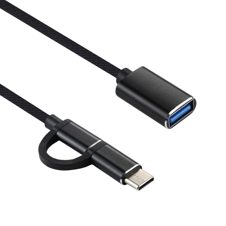 USB 3.0 Female to Micro USB + USB-C / Type-C Male Charging + Transmission OTG Nylon Braided Adapter Cable, Cable Length: 11cm, Micro USB Black, Micro USB Grey, Micro USB Blue, Micro USB Red, Micro USB Silver, Micro USB  White