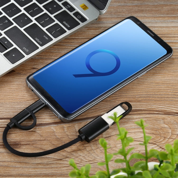 USB 3.0 Female to Micro USB + USB-C / Type-C Male Charging + Transmission OTG Nylon Braided Adapter Cable, Cable Length: 11cm, Micro USB Black, Micro USB Grey, Micro USB Blue, Micro USB Red, Micro USB Silver, Micro USB  White