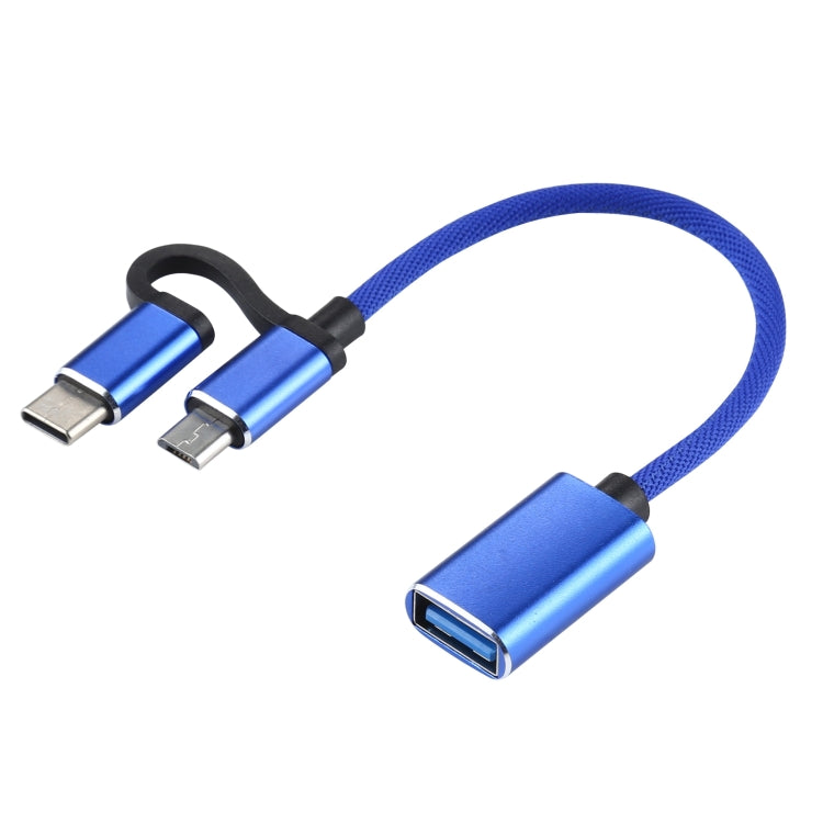USB 3.0 Female to Micro USB + USB-C / Type-C Male Charging + Transmission OTG Nylon Braided Adapter Cable, Cable Length: 11cm, Micro USB Black, Micro USB Grey, Micro USB Blue, Micro USB Red, Micro USB Silver, Micro USB  White