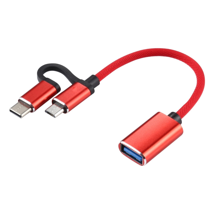 USB 3.0 Female to Micro USB + USB-C / Type-C Male Charging + Transmission OTG Nylon Braided Adapter Cable, Cable Length: 11cm, Micro USB Black, Micro USB Grey, Micro USB Blue, Micro USB Red, Micro USB Silver, Micro USB  White