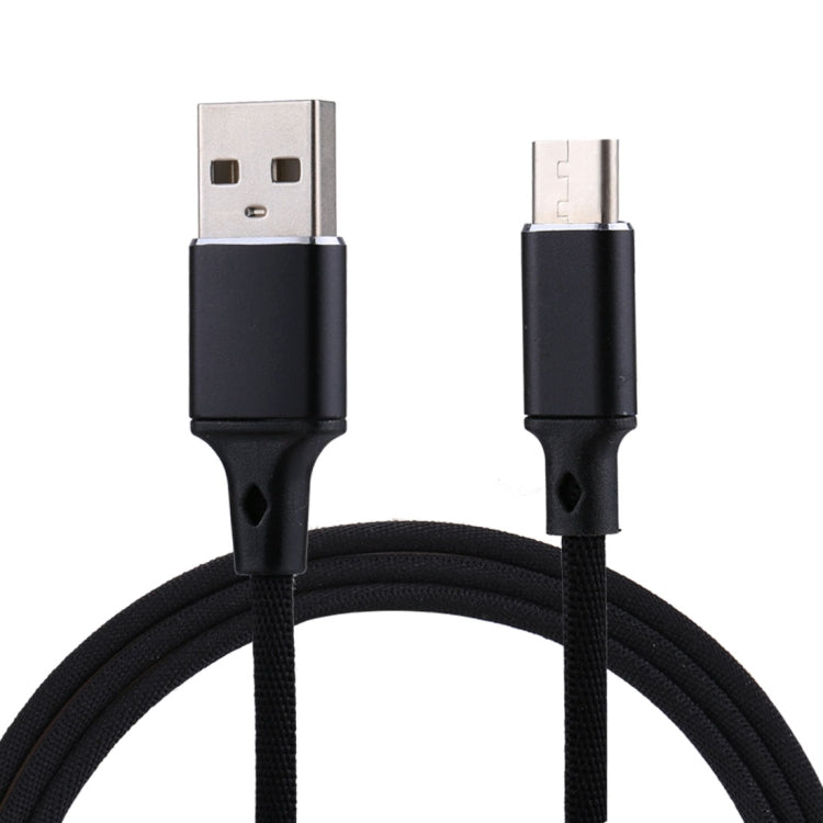 1m 2A Output USB to USB-C / Type-C Nylon Weave Style Data Sync Charging Cable, 2A Black