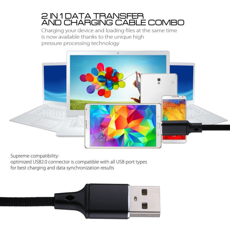 1m 2A Output USB to USB-C / Type-C Nylon Weave Style Data Sync Charging Cable, 2A Black