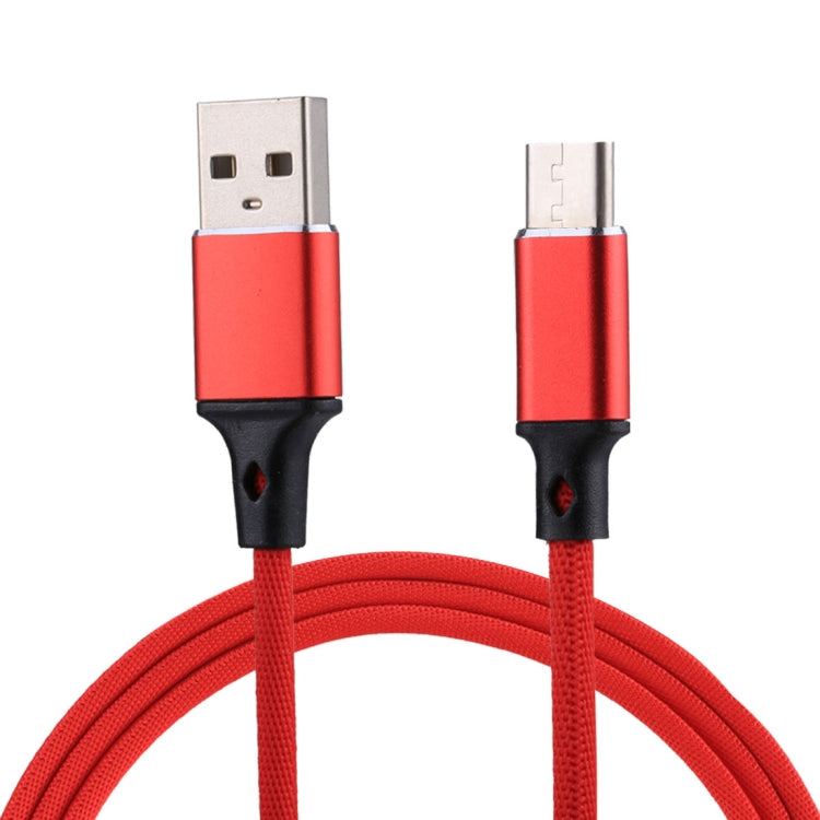 1m 2A Output USB to USB-C / Type-C Nylon Weave Style Data Sync Charging Cable, 2A Black, 2A Pink, 2A Grey, 2A Blue, 2A Red, 2A White