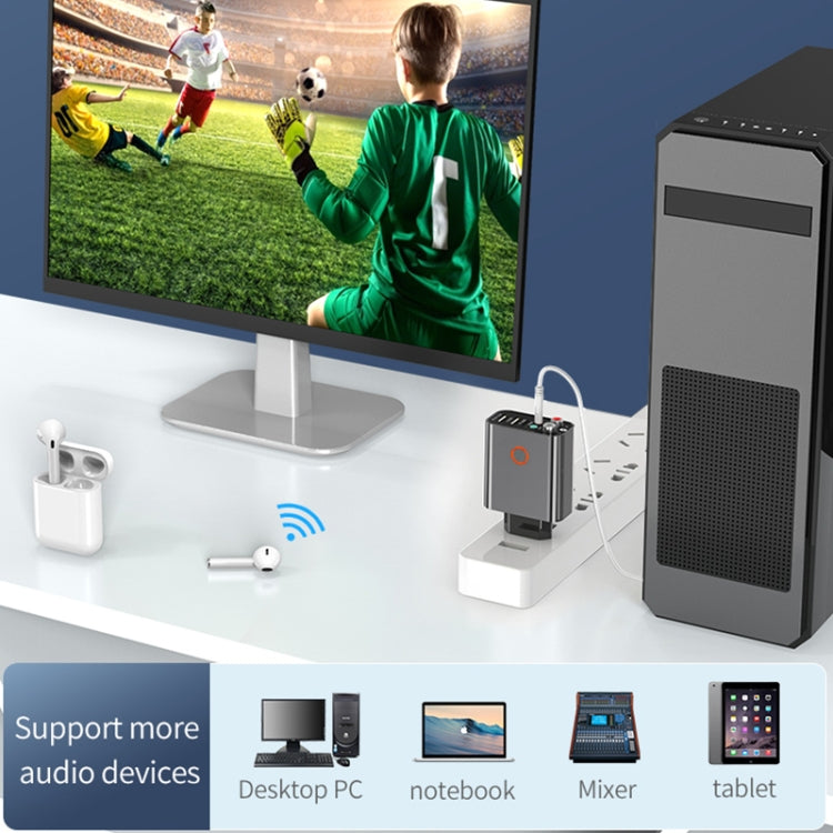 K16 2 in 1 3.5mm AUX + RAC Dual Output Plug-in Bluetooth 5.0 Audio Transmitter Receiver with Remote Control, EU Plug, EU Plug