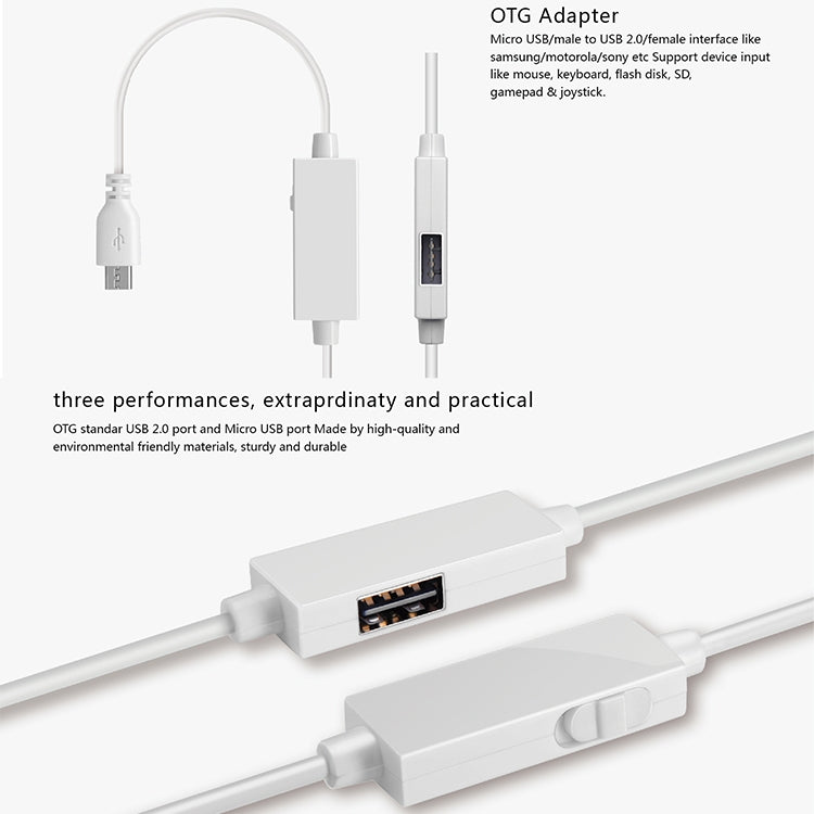 OTG-Y-03 USB 2.0 Male to Micro USB Male + USB Female OTG Charging Data Cable for Android Phones / Tablets with OTG Function, with Switch, Length: 1.1m, with Switch Length: 1.1m