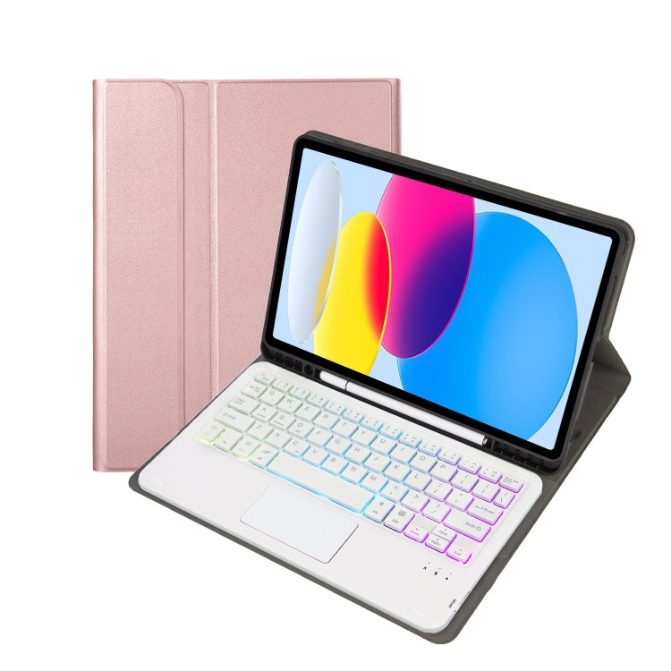 For iPad 11 2025 / 10th Gen 10.9 2022 A10B-AS Lambskin Texture Backlight Bluetooth Touch Keyboard Leather Tablet Case with Pen Slot, A10B-AS