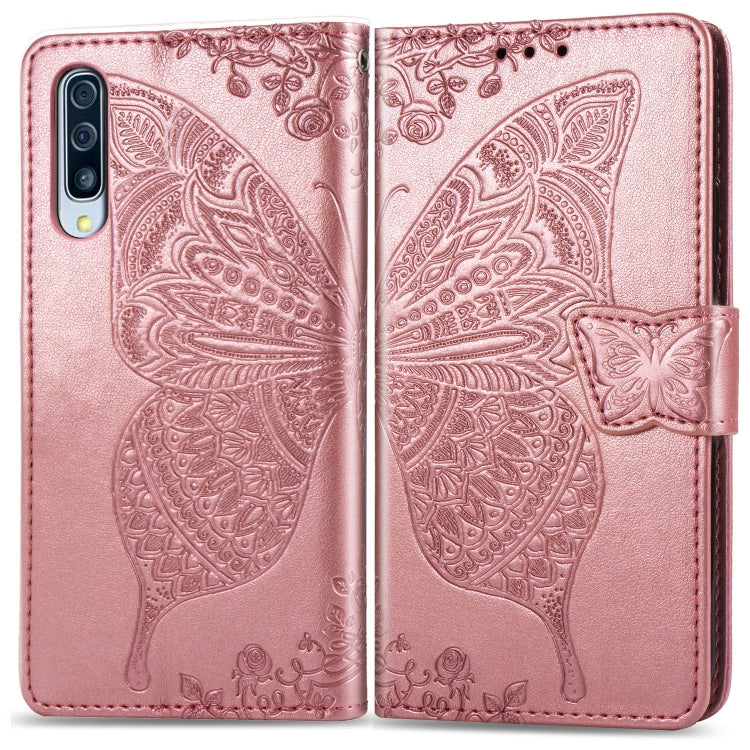 Butterfly Love Flowers Embossing Horizontal Flip Leather Case for Galaxy A50, with Holder & Card Slots & Wallet & Lanyard, For Galaxy A50